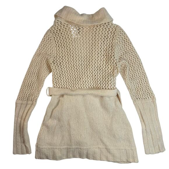 Anthropologie Moth Ivory Wool Belted Cardigan Sweater Women’s Medium - Picture 3 of 8